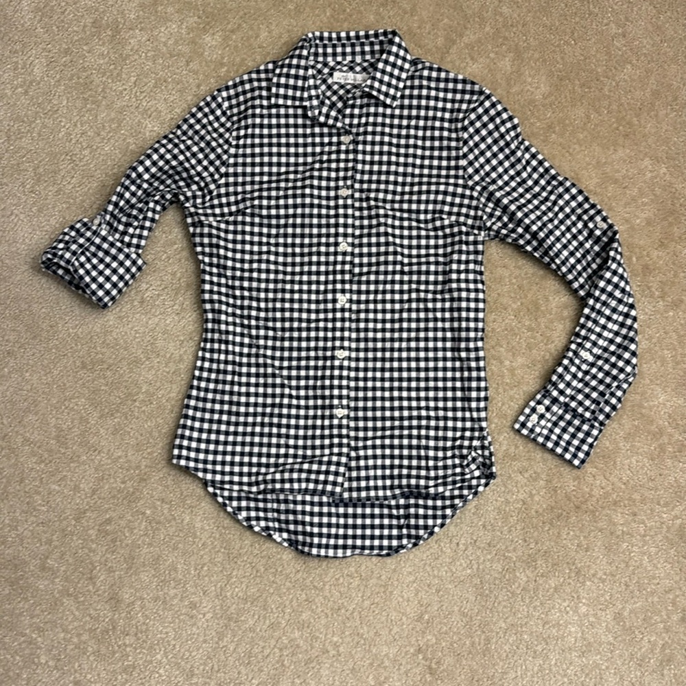 Peter Millar Women's Roll Up Long Sleeve Navy & White  Check Button Front Shirt